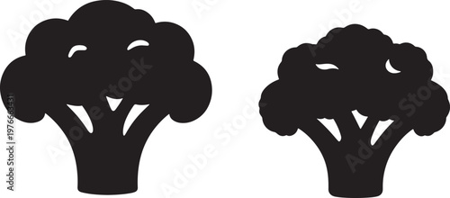 Black silhouette of broccoli icons set