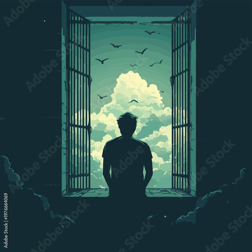 A powerful portrait of a man behind bars, expressing themes of confinement and emotion in an evocative way.