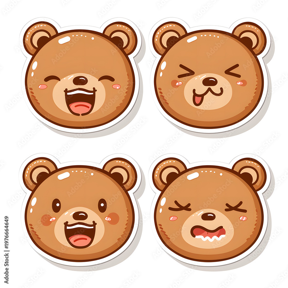 Fototapeta premium Bear Character Sticker Set, Cute Animal Illustration 