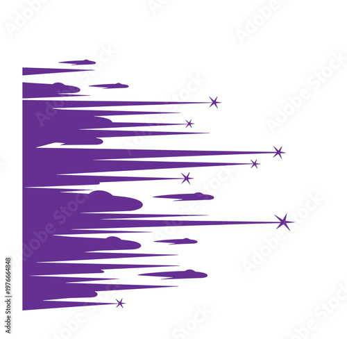 Purple abstract streaks with stars on white background