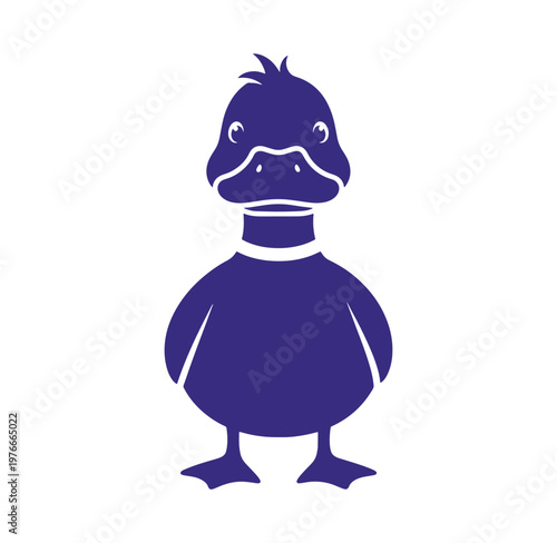Purple duck illustration standing alone on white background