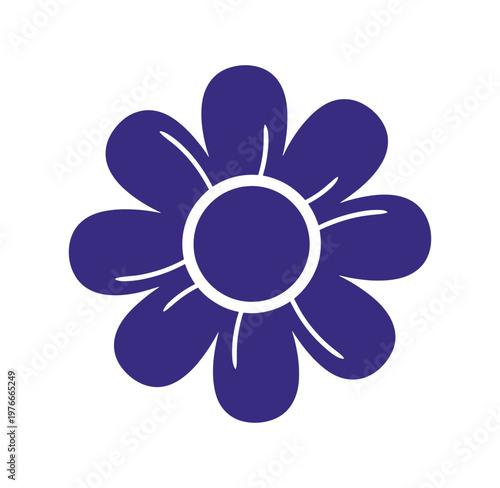 Purple flower icon with rounded petals and white lines isolated on white background