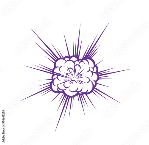 Purple explosion with lines radiating from it on white background