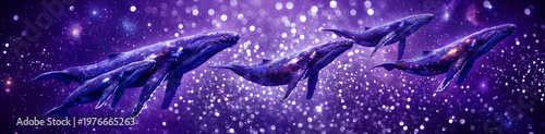 Majestic humpback whales float gracefully together featuring intricate textured skin patterns and large fins while showcasing powerful bodies designed for deep aquatic swimming as these massive