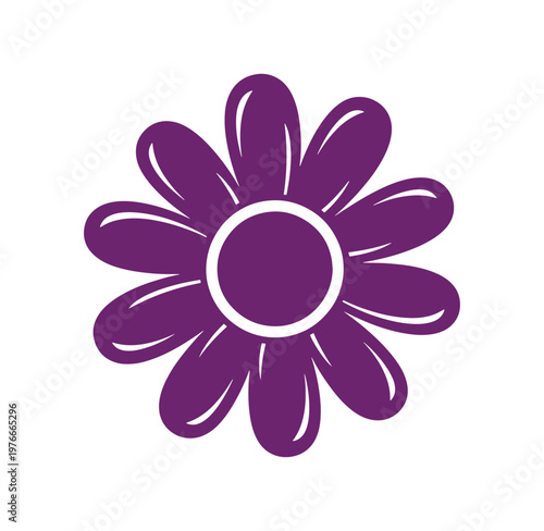 Purple flower icon with white highlights on white background