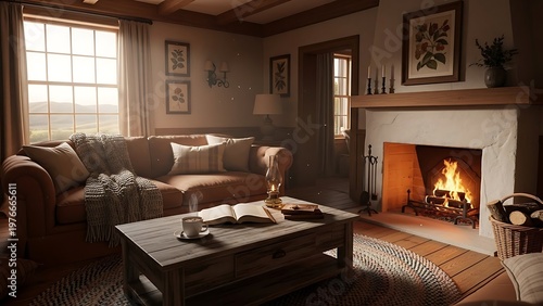 Cozy Living Room with Fireplace and Sofa.