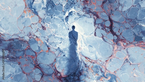 Abstract Blue Pattern with Silhouette Reflection