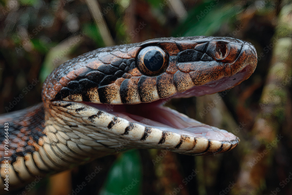 Fototapeta premium Close-up of a snake's head with mouth open.