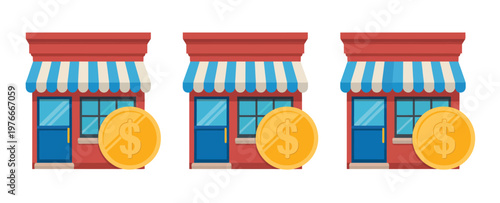 Bitcoin exchange store icon, vector illustration, modern flat design showing cryptocurrency transaction concept, digital finance symbol with store and coin elements, ideal for fintech apps, websites, 