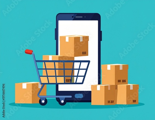 Digital Shopping and Fast Delivery Concept with Mobile App