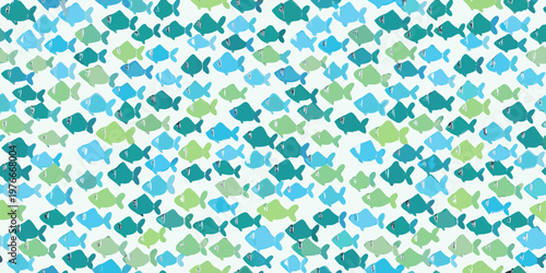 Colorful pattern of small stylized fish fills the entire frame