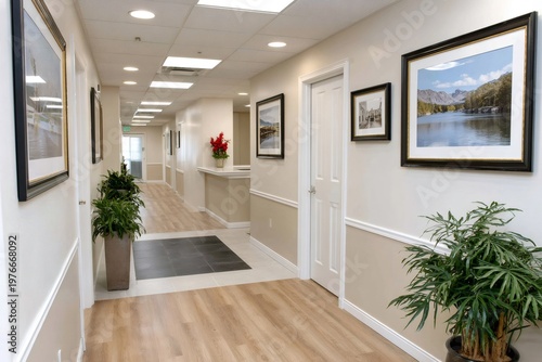 Long corridor in a modern medical clinic interior