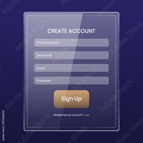 Modern Glassmorphism Sign Up Form UI with Purple Gradient Background