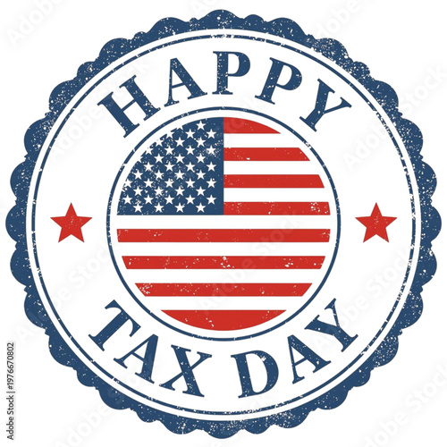 Happy Tax Day United States Flag Seal Grunge Stamp