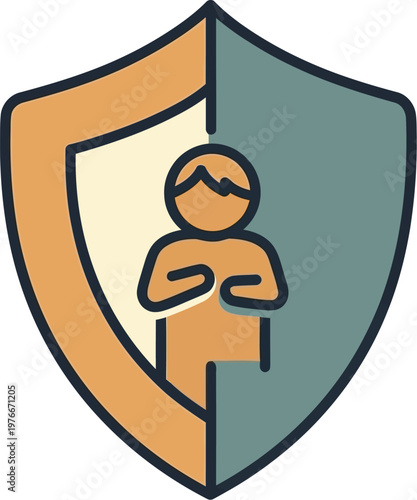 Shield icon featuring a central figure symbolizes personal protection and the importance of security.