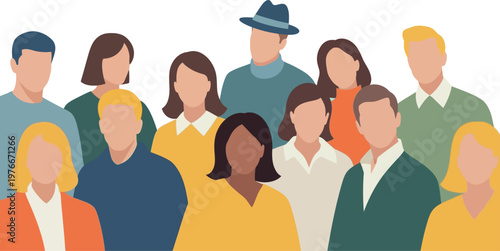 People gathered together represent a diverse community or corporate team collaborating on a shared vision.