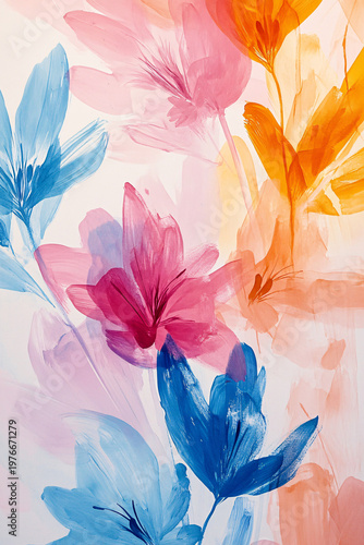 Ethereal bloom of colorful transparent watercolor flowers