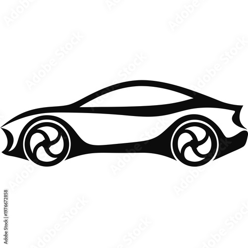 Black sports car vector, futuristic automobile illustration, sleek ride design, modern vehicle icon