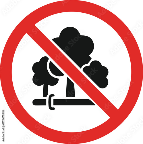 No Trespassing sign with trees and a barrier, indicating a restricted area and prohibiting entry to a natural landscape