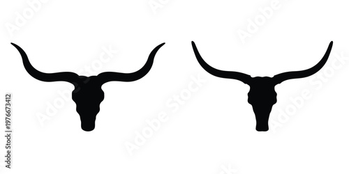 Cuadro en lienzo Longhorn bull skull vector silhouette, western bull cattle vintage logo design,