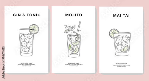 Cocktail silhouette icon collection, beverage vector artwork set, bar design graphic, drink illustration motif, flat vector illustration