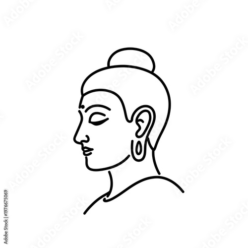 Minimalist Line Art Portrait of Buddha in Profile.