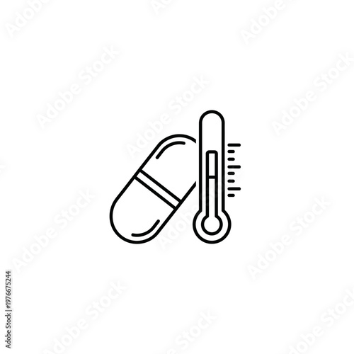 Medical capsule pill and thermometer outline icon for health and treatment