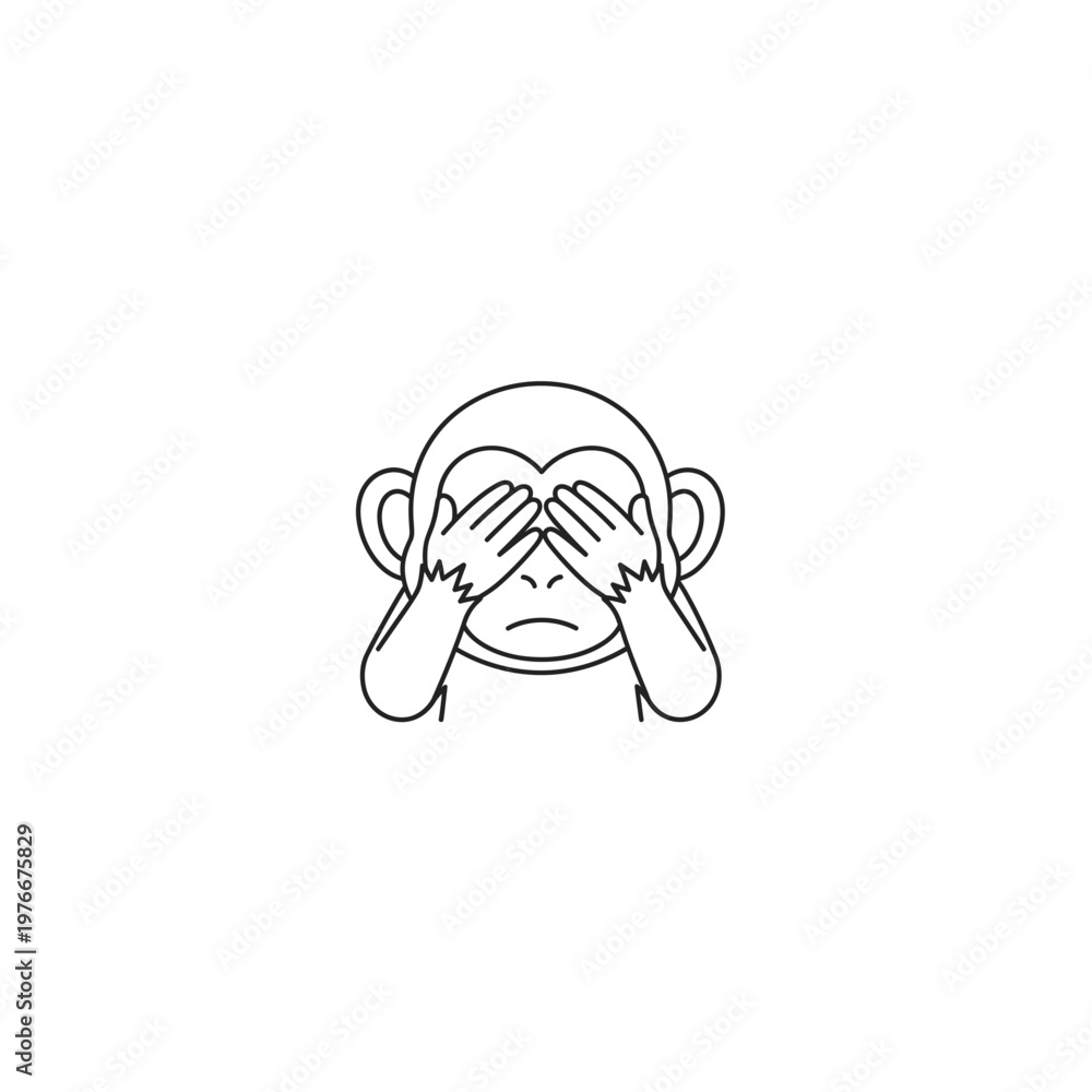 Obraz premium See no evil monkey line art icon representing blindfold or avoidance