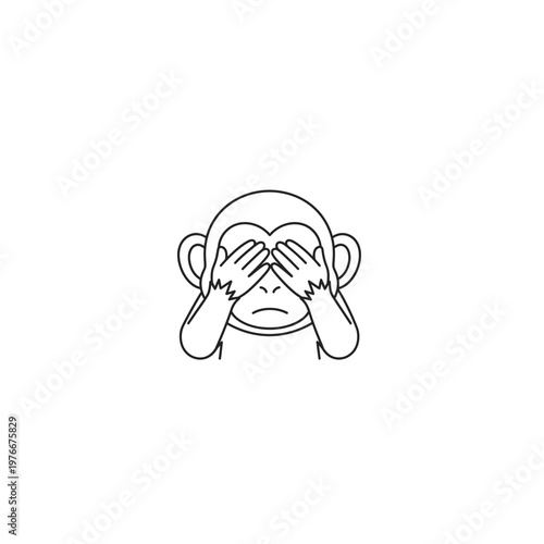 See no evil monkey line art icon representing blindfold or avoidance