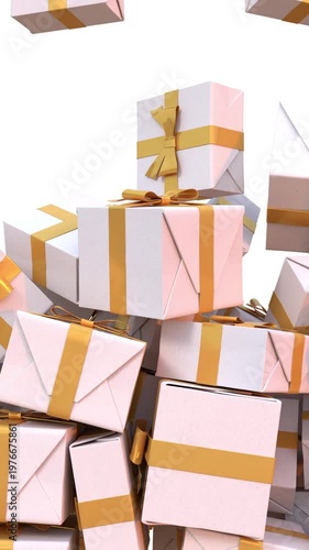 3D animation of gift boxes falling on white background, Big Sale or Special Limited Offer concept