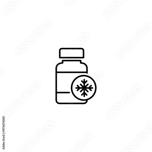 Medical bottle icon with snowflake symbol for cold storage requirements
