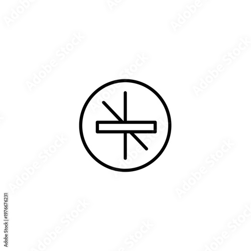 Minimalist circular icon with geometric lines and horizontal bar, geometric