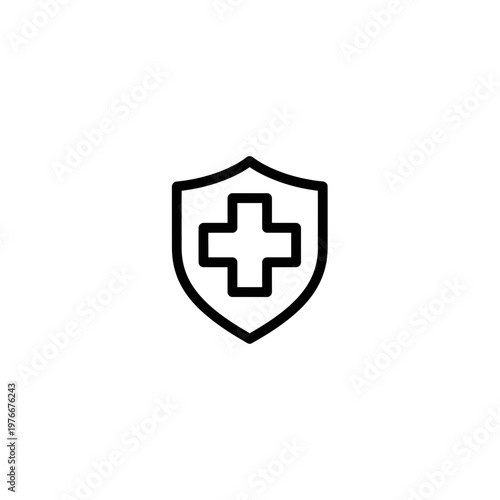 Medical cross shield protection vector icon with protection security hospital