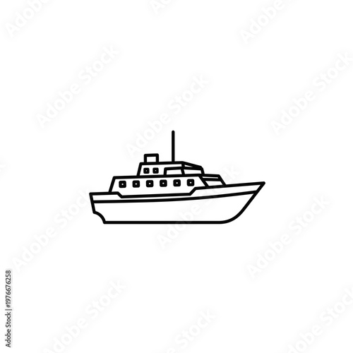 Modern motor yacht vessel line art illustration with nautical, transport