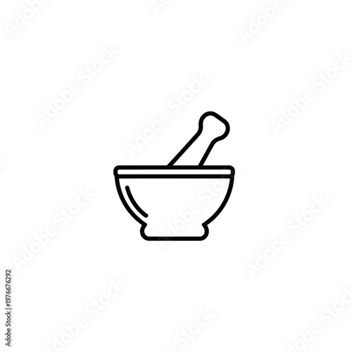 Pharmacist mortar and pestle icon with pharmacy medicine apothecary crushing