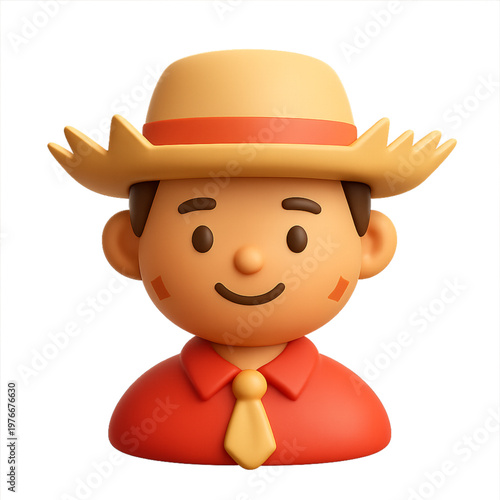 Festa Junina Farmer Icon — Country Farmer with Straw Hat