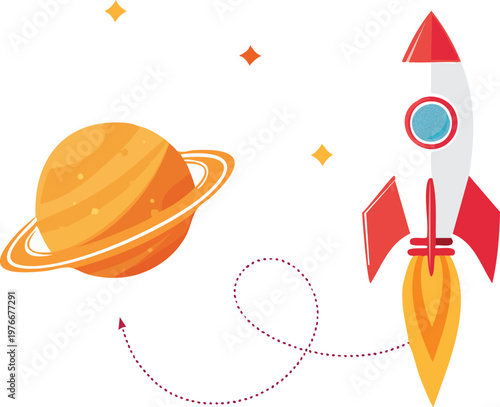 A rocket is launched towards a planet.