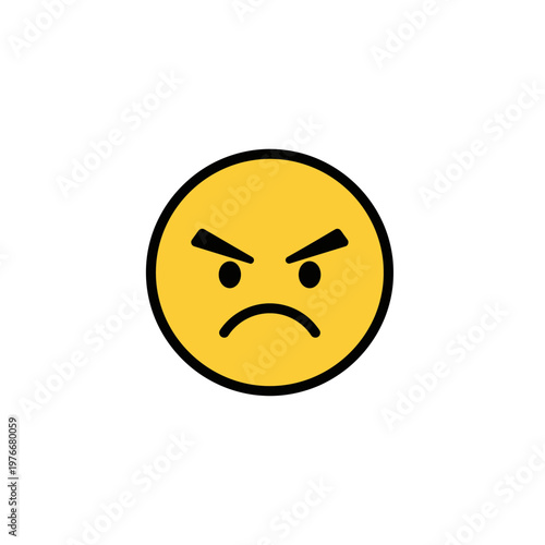 Angry yellow emoji face graphic symbol with expression negative reaction