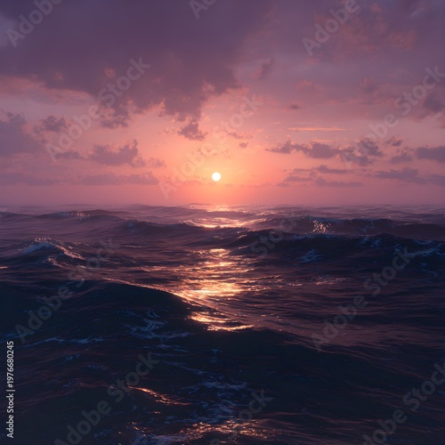Calm ocean waves and beauty sunset