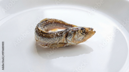 dried anchovy placed on a clean and pristine white background