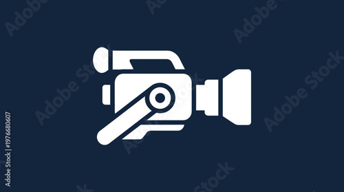 White Video Camera Icon on a Dark Blue Background