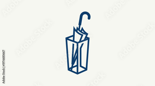 Minimalist Blue Line Art of Umbrella in Holder