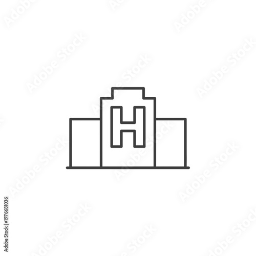 Hospital building outline icon for healthcare facility with hospital, building