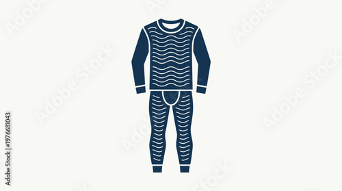 Thermal Underwear Set in Blue with Wavy Pattern