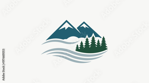 Minimalist Landscape Logo Featuring Mountains and Trees