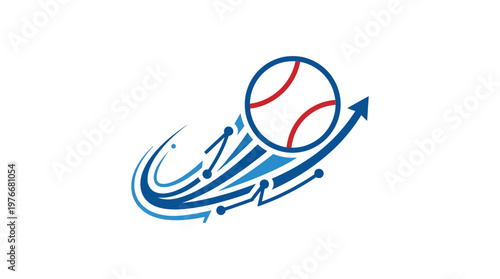 Baseball Ball with Abstract Design Elements and Arrow