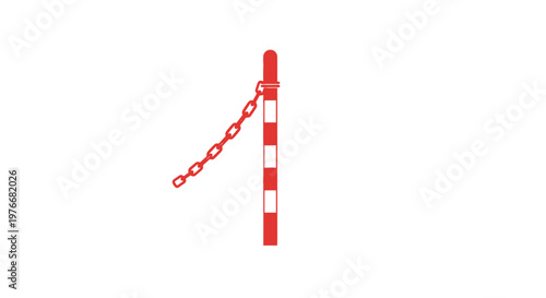 Red and White Striped Barrier Pole with Chain.