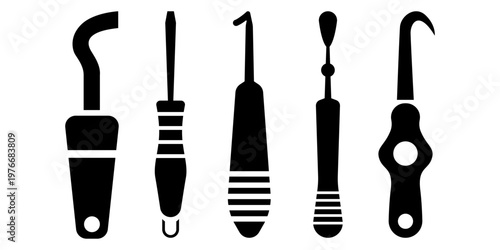 Crochet hook ergonomic handle silhouette vector illustration for yarn crafting and hobby equipment