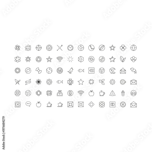 Graphic set of miscellaneous abstract symbols and shapes with abstract, elements