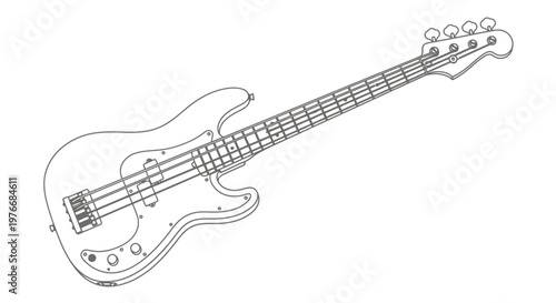 Electric Bass Guitar Line Art Illustration